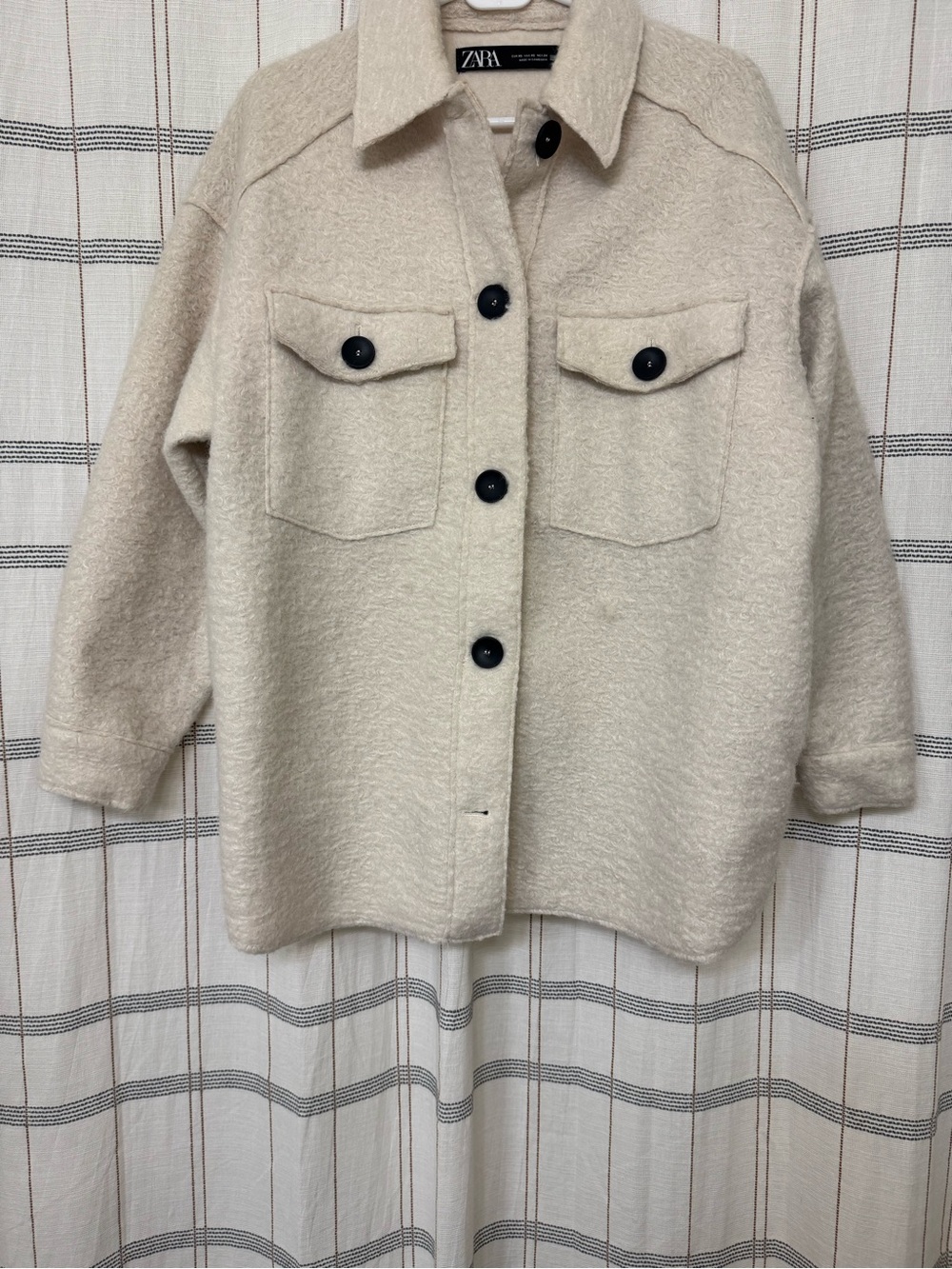 Zara Cream Utility Shacket with Black Buttons